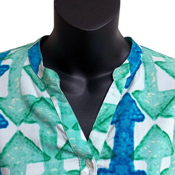 UTSA Blue Green Double Arrow Print Hi Low Viscose Pullover Tunic - Picture 3 of 10
